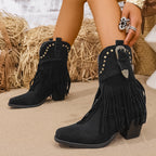 Stivali Cowboy Con Frange Da Donna Con Borchie E Tacco A Blocco, immagine 8