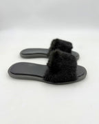 Pantofole Estive Nere Da Donna Con Fascia In Visone E Memory Foam, immagine 2