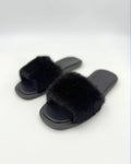 Pantofole Estive Nere Da Donna Con Fascia In Visone E Memory Foam, immagine 1