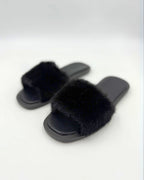 Pantofole Estive Nere Da Donna Con Fascia In Visone E Memory Foam, immagine 1