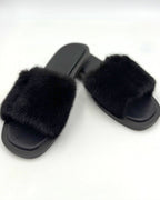 Pantofole Estive Nere Da Donna Con Fascia In Visone E Memory Foam, immagine 4