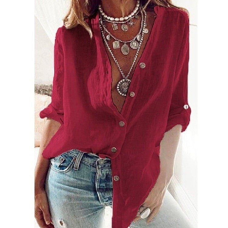 Camicia Ampia Da Donna Con Scollo A V E Maniche Lunghe, immagine 7