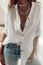 Camicia Ampia Da Donna Con Scollo A V E Maniche Lunghe, immagine 3