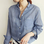 Camicia Da Donna A Maniche Corte Con Colletto E Bottoni, immagine 4