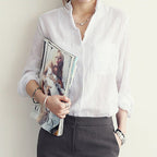 Camicia Da Donna A Maniche Corte Con Colletto E Bottoni, immagine 6