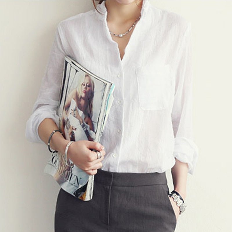 Camicia Da Donna A Maniche Corte Con Colletto E Bottoni, immagine 6