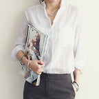 Camicia Da Donna A Maniche Corte Con Colletto E Bottoni, immagine 2