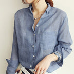 Camicia Da Donna A Maniche Corte Con Colletto E Bottoni, immagine 1