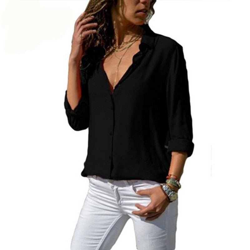 Camicia Da Donna A Maniche Lunghe Con Colletto E Bottoni, immagine 8
