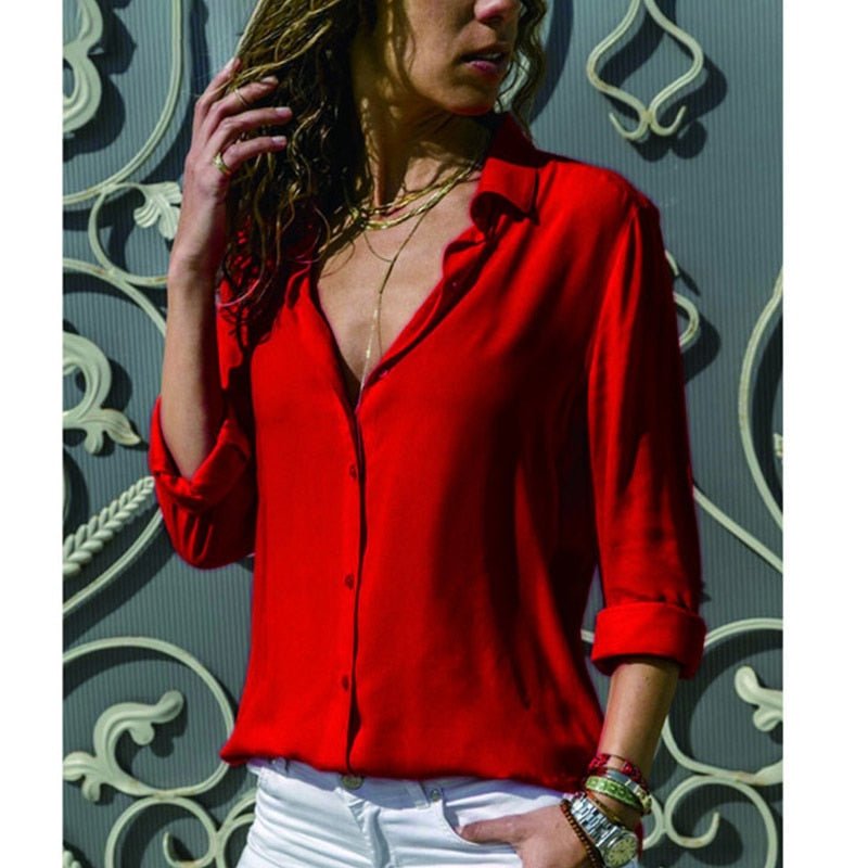 Camicia Da Donna A Maniche Lunghe Con Colletto E Bottoni, immagine 3