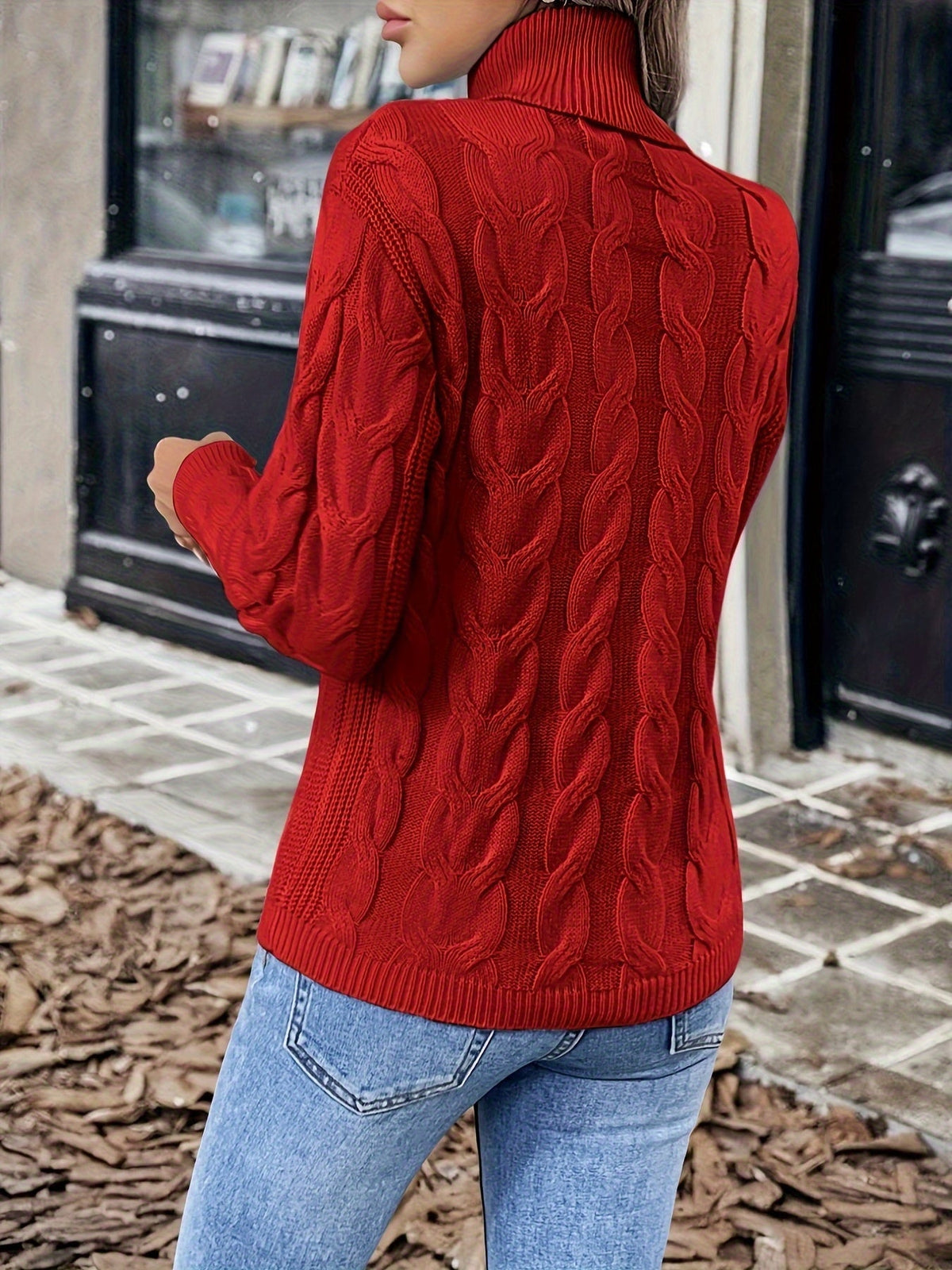 Maglione A Trecce Da Donna Con Collo Alto E Taglio Comodo, immagine 3