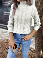 Maglione A Trecce Da Donna Con Collo Alto E Taglio Comodo, immagine 42