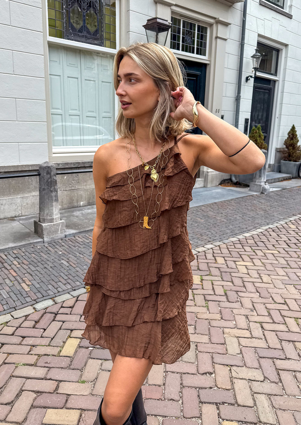 Mini Abito Asimmetrico Da Donna Monospalla Con Volant, immagine 25