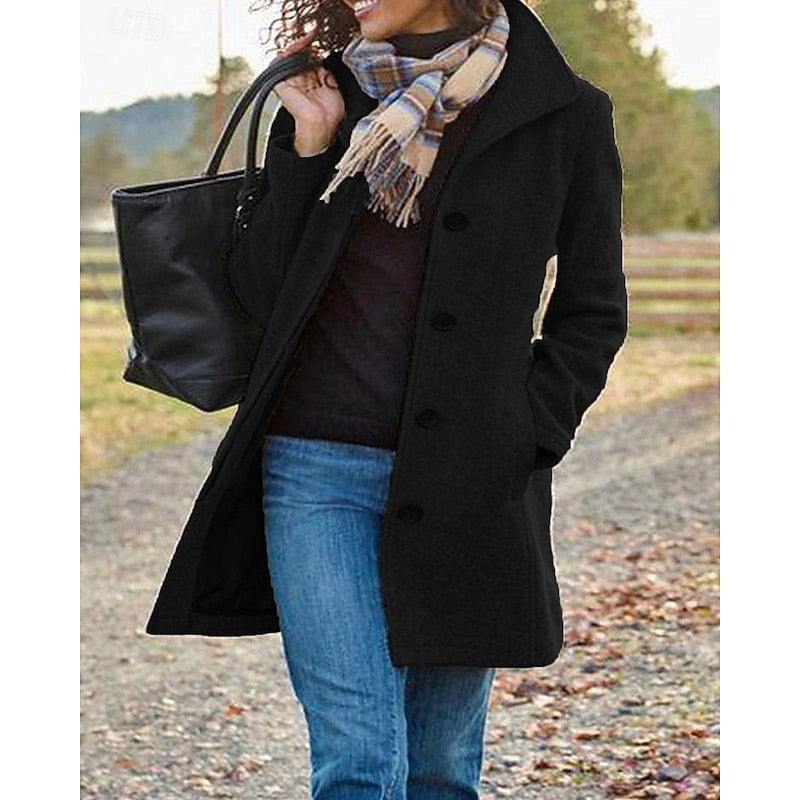 Cappotto Da Donna Con Revers, Bottoni E Tasche Frontali, immagine 5