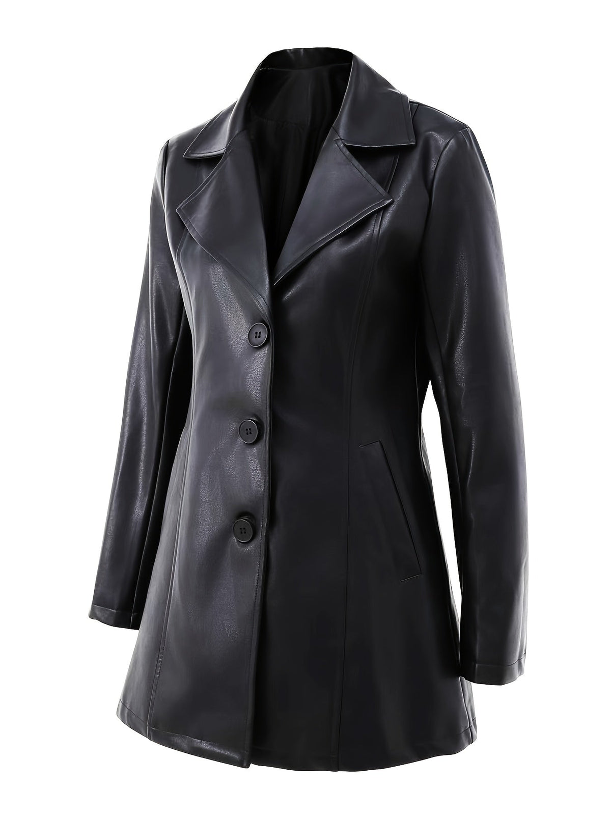 Cappotto Nero Sfiancato Da Donna Con Revers E Lunghezza Midi, immagine 3