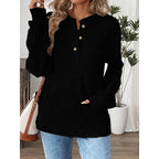 Maglia Henley A Coste Da Donna Con Collo A Bottoni E Tasche Frontali, immagine 5
