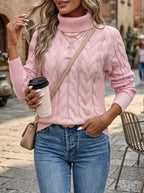 Maglione A Trecce Da Donna Con Collo Alto E Taglio Comodo, immagine 49