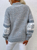 Maglione Con Fiocchi Di Neve Da Donna Con Collo Alto E Taglio Comodo, immagine 2