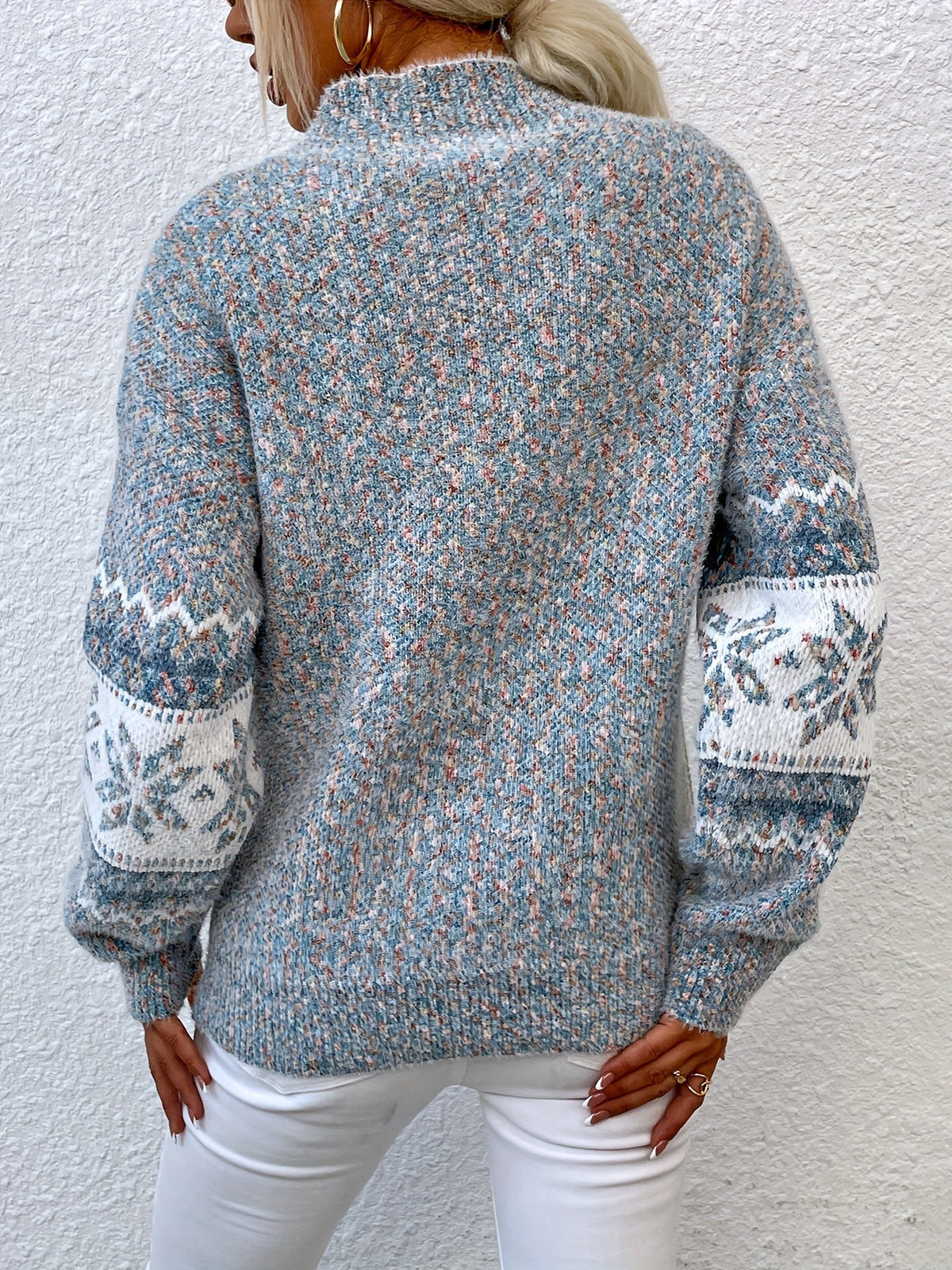 Maglione Con Fiocchi Di Neve Da Donna Con Collo Alto E Taglio Comodo, immagine 2