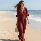 Tuta Elegante Da Donna Con Scollo A V E Pantaloni A Gamba Larga, immagine 9