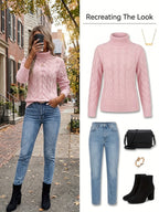 Maglione A Trecce Da Donna Con Collo Alto E Taglio Comodo, immagine 50