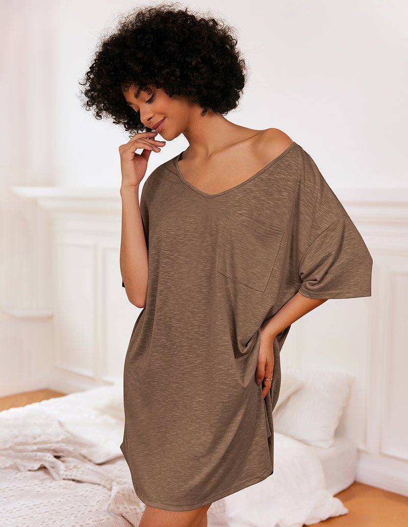 Camicia Da Notte Da Donna Con Scollo A V E Maniche Corte, immagine 2