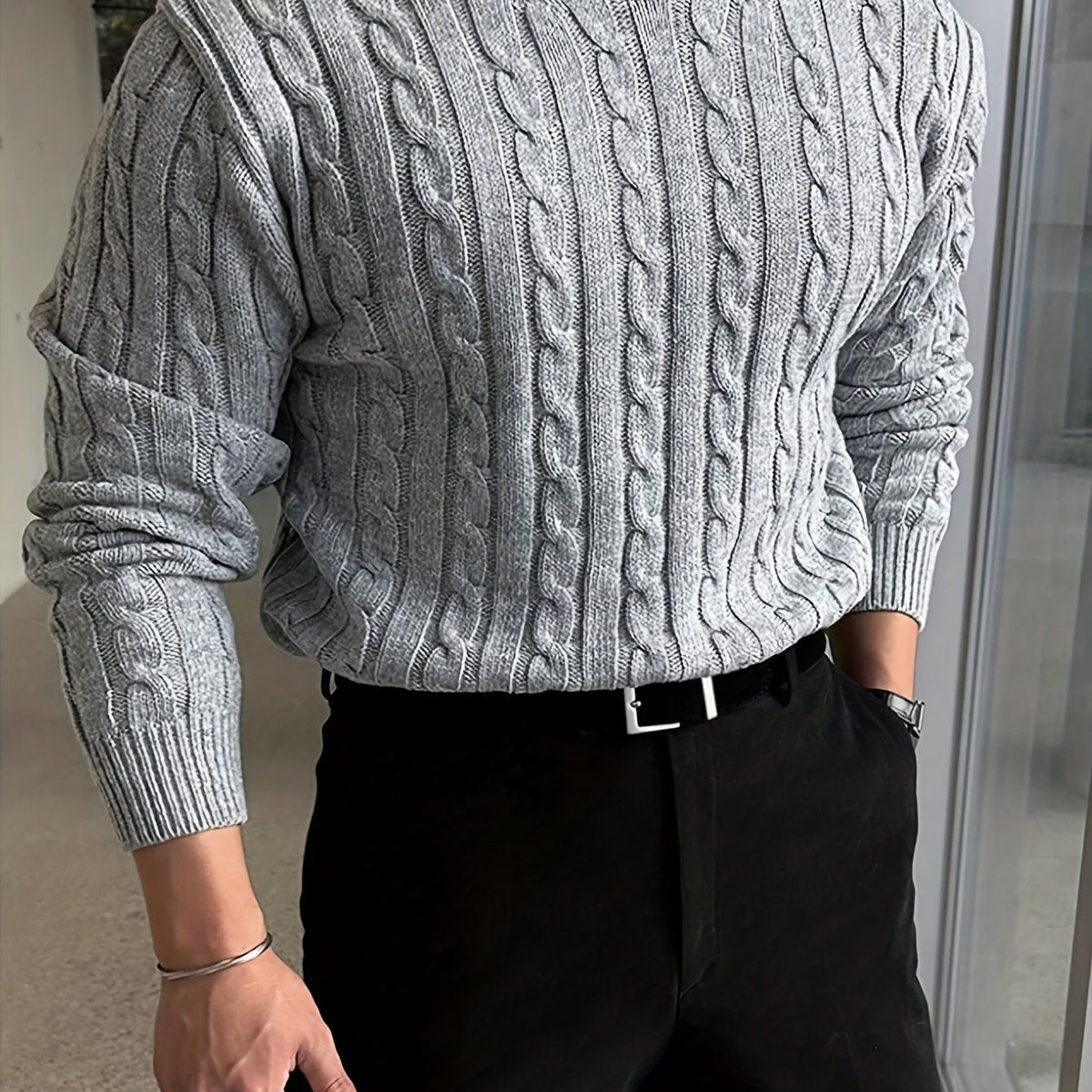 Maglione A Trecce Da Donna Con Girocollo E Maglia Spessa, immagine 7