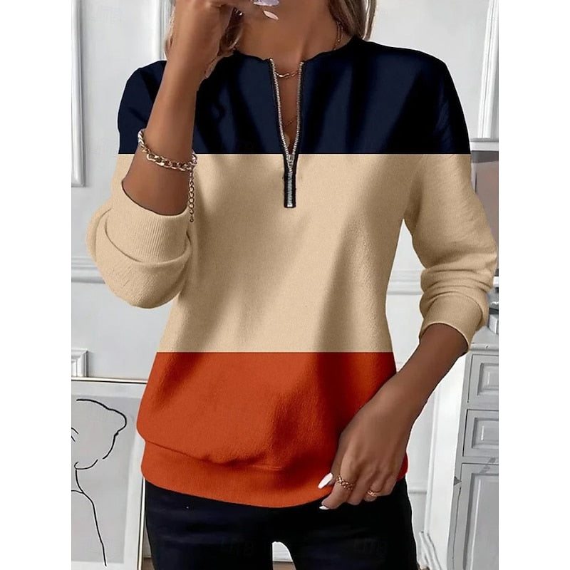 Felpa Color Block Da Donna Con Mezza Zip E Collo Regolabile, immagine 1