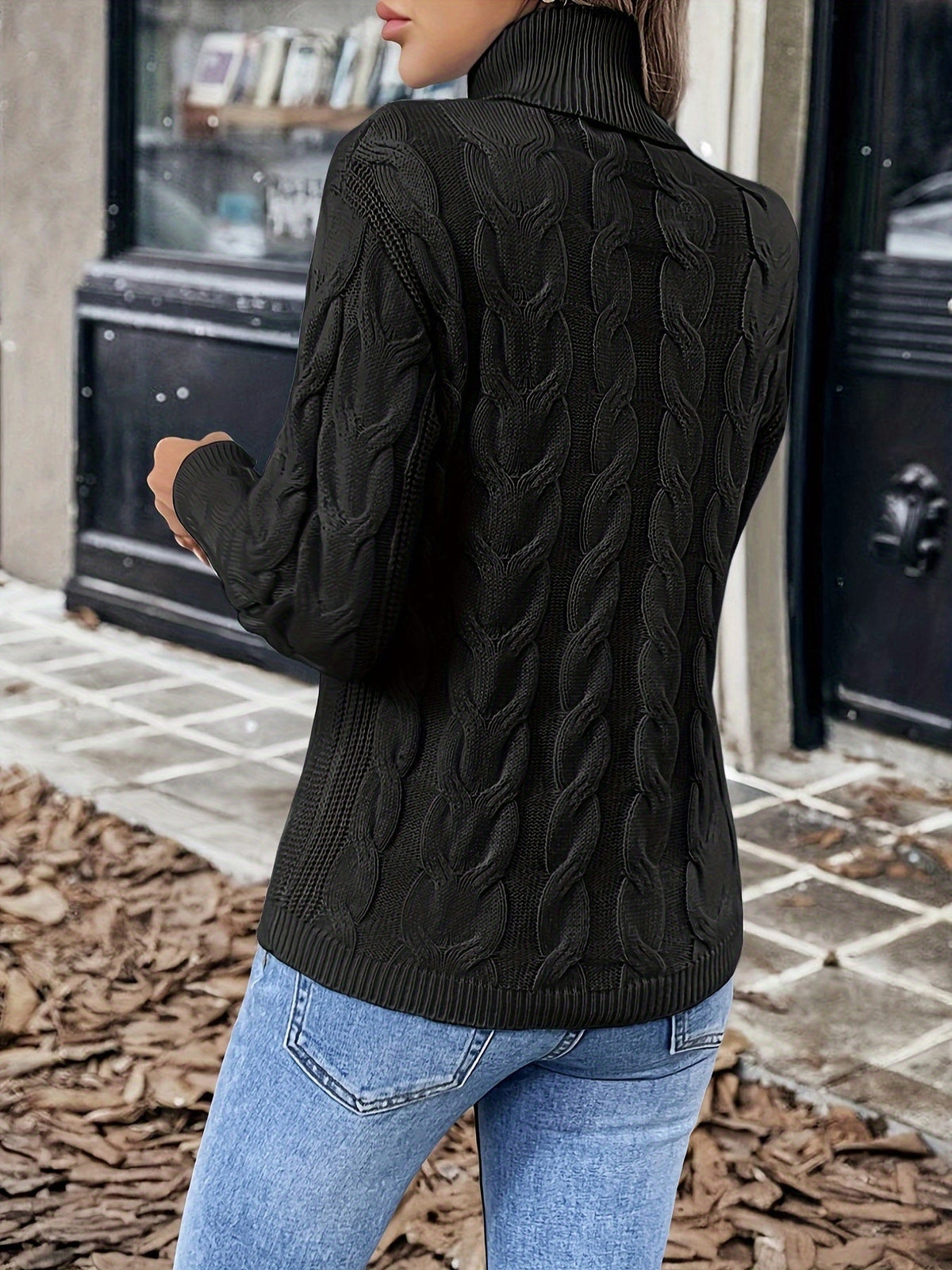 Maglione A Trecce Da Donna Con Collo Alto E Taglio Comodo, immagine 9