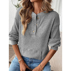Maglia Henley A Coste Da Donna Con Collo A Bottoni E Tasche Frontali, immagine 4