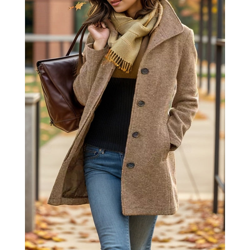 Cappotto Da Donna Con Revers, Bottoni E Tasche Frontali, immagine 2