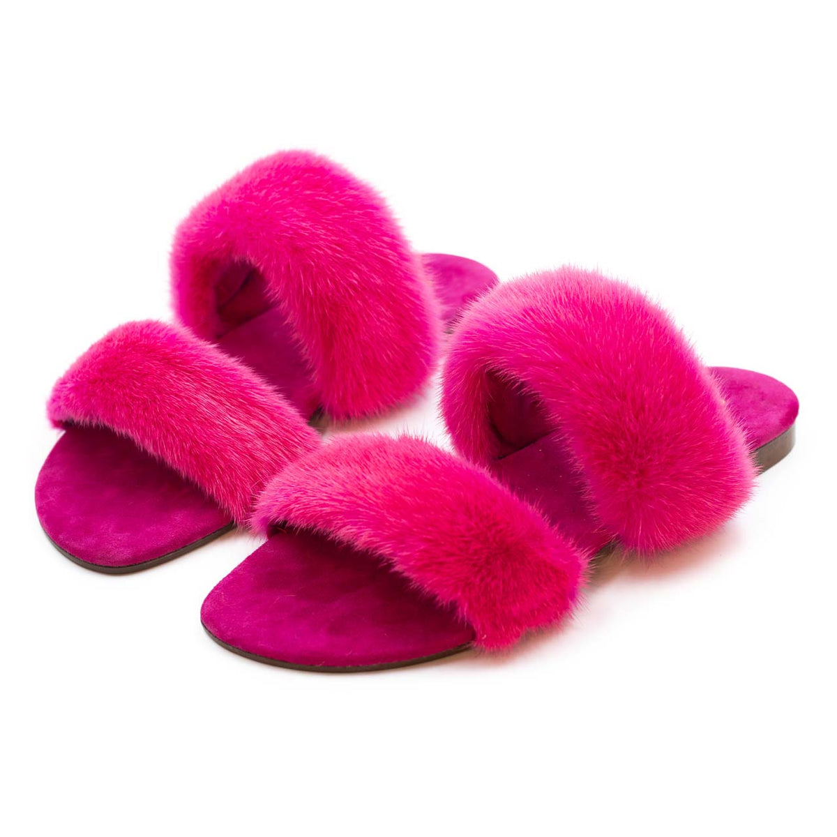 IBIZA - Slipper con doppia fascia in visone (Fucsia)