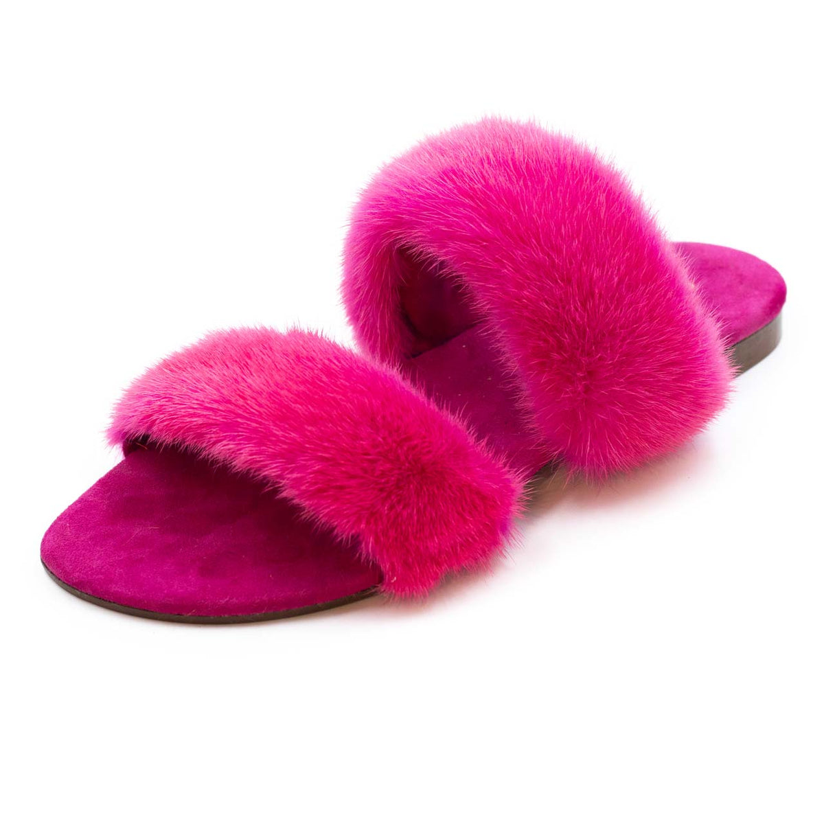 IBIZA - Slipper con doppia fascia in visone (Fucsia)