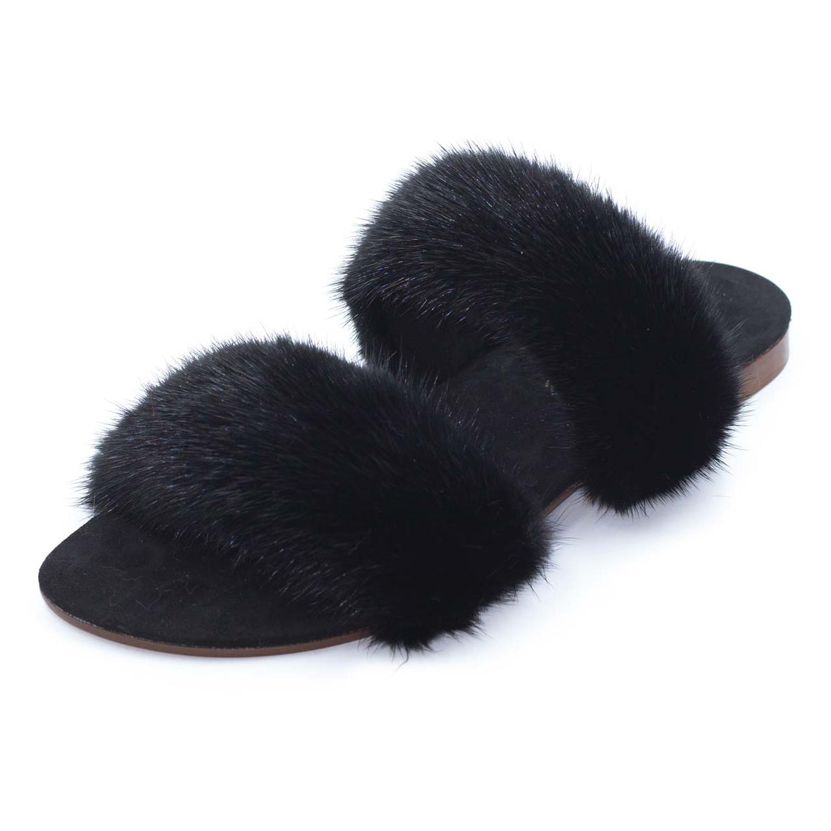 IBIZA - Slipper con doppia fascia in visone (Nero)