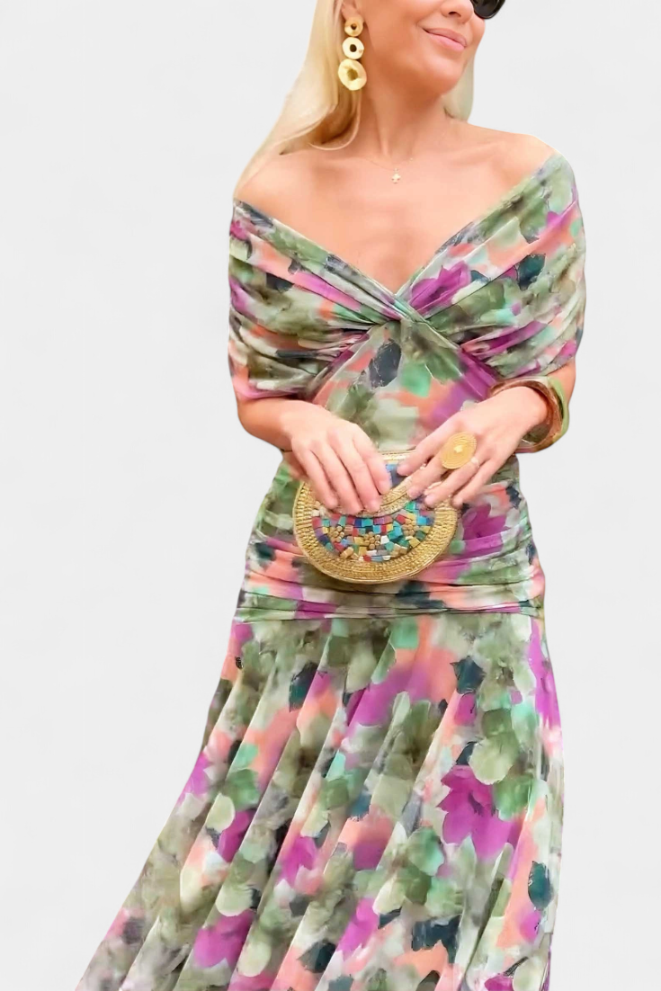 Abito Lungo Senza Spalline Da Donna Con Corpetto Drappeggiato E Gonna Fluida, immagine 9
