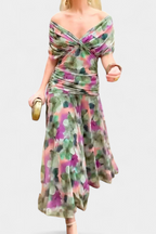 Abito Lungo Senza Spalline Da Donna Con Corpetto Drappeggiato E Gonna Fluida, immagine 2