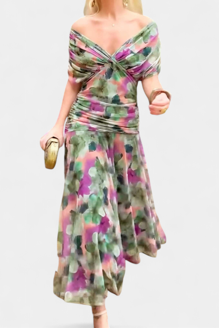 Abito Lungo Senza Spalline Da Donna Con Corpetto Drappeggiato E Gonna Fluida, immagine 2