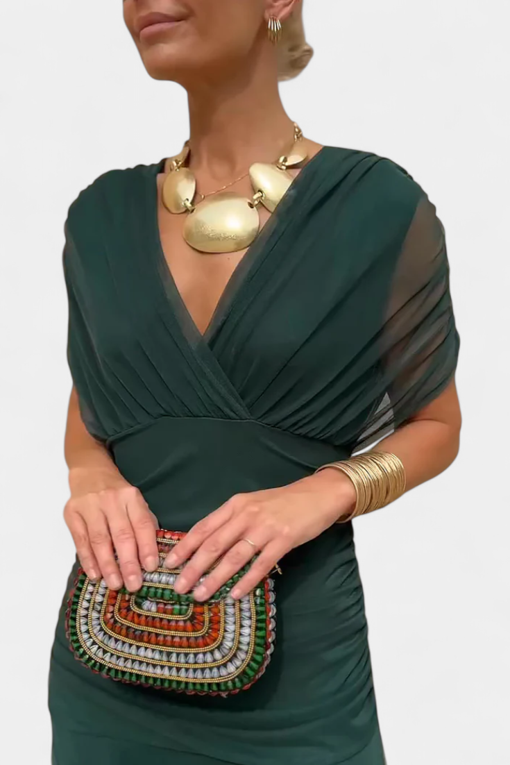 Abito Lungo Senza Spalline Da Donna Con Corpetto Drappeggiato E Gonna Fluida, immagine 15