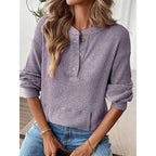 Maglia Henley A Coste Da Donna Con Collo A Bottoni E Tasche Frontali, immagine 2