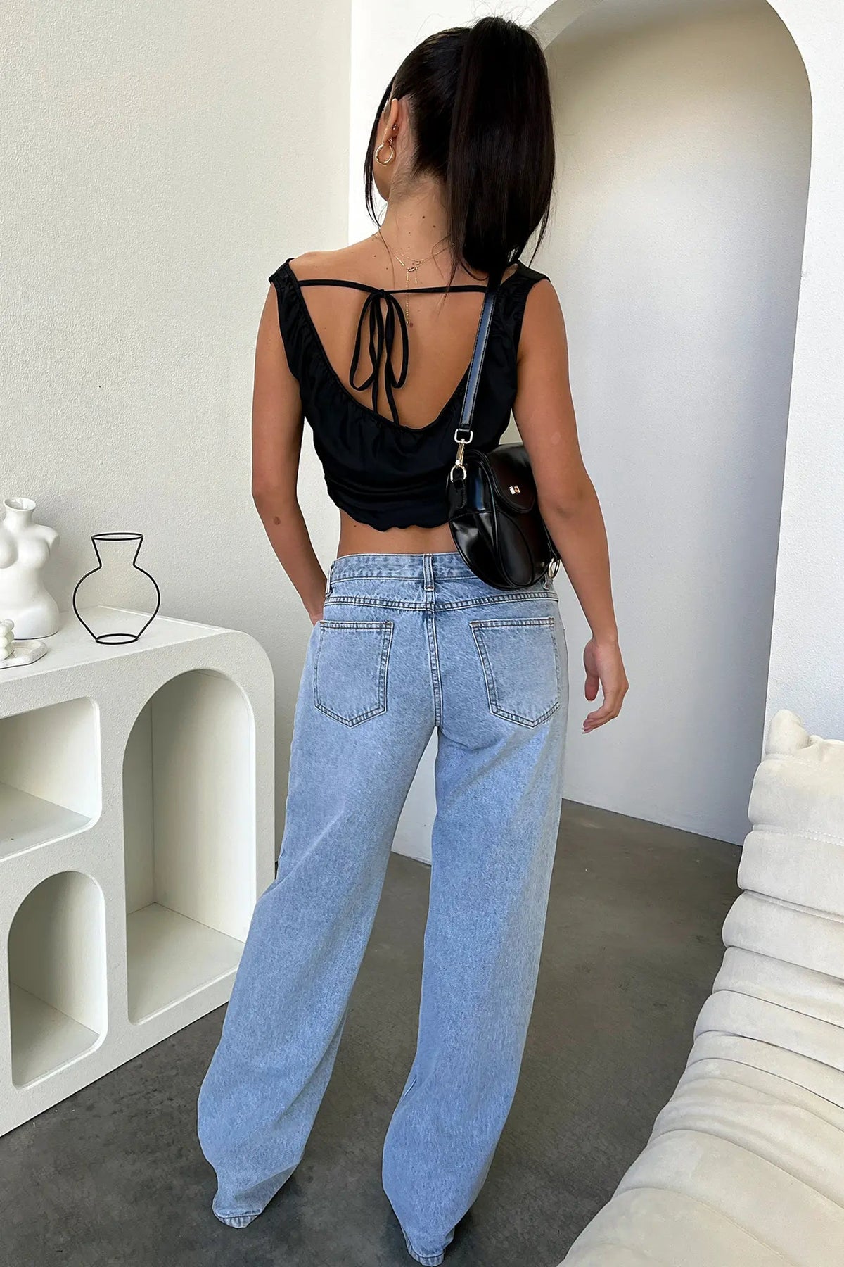 Jeans Dritti Da Donna A Gamba Larga Con Tasche E Vestibilità Comoda, immagine 3