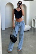 Jeans Dritti Da Donna A Gamba Larga Con Tasche E Vestibilità Comoda, immagine 1