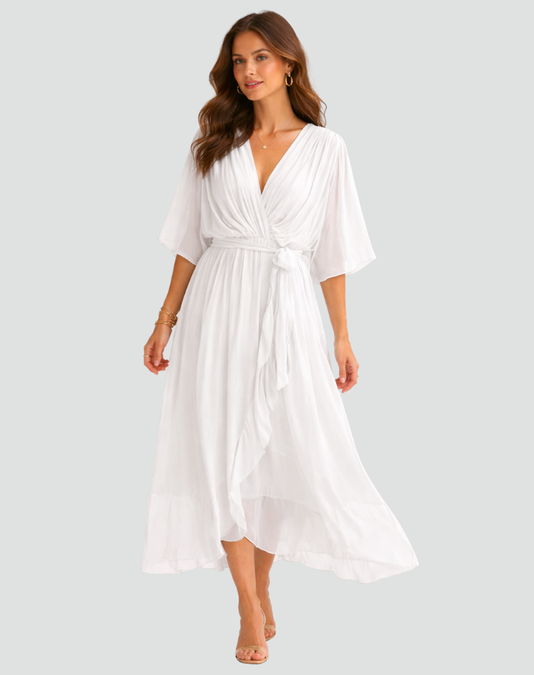 Abito Midi Elegante Da Donna Con Scollo Incrociato E Cintura, immagine 10