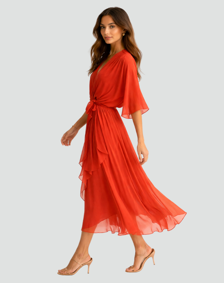 Abito Midi Elegante Da Donna Con Scollo Incrociato E Cintura, immagine 11