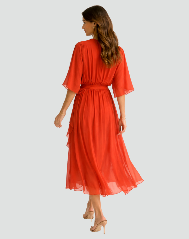 Abito Midi Elegante Da Donna Con Scollo Incrociato E Cintura, immagine 12