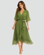 Abito Midi Elegante Da Donna Con Scollo Incrociato E Cintura, immagine 2