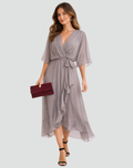Abito Midi Elegante Da Donna Con Scollo Incrociato E Cintura, immagine 4