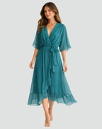 Abito Midi Elegante Da Donna Con Scollo Incrociato E Cintura, immagine 7