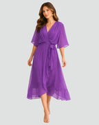Abito Midi Elegante Da Donna Con Scollo Incrociato E Cintura, immagine 8