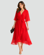 Abito Midi Elegante Da Donna Con Scollo Incrociato E Cintura, immagine 9