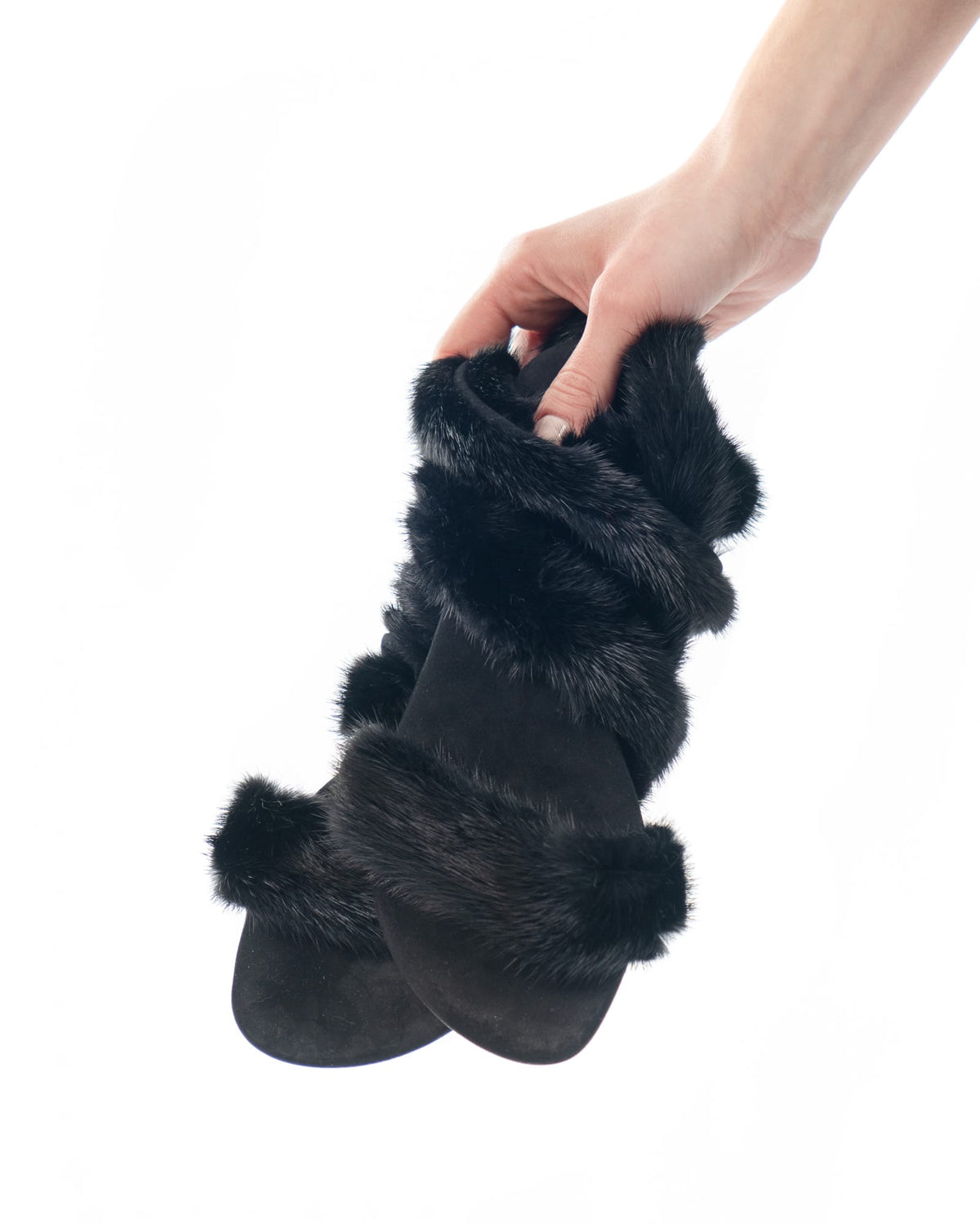 Sandali Neri Da Donna In Visone Con Fascia, Lacci E Memory Foam, immagine 2
